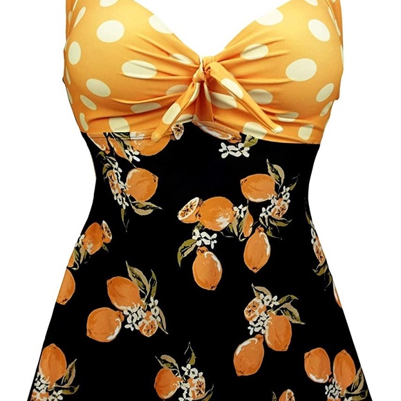 COCOSHIP Vintage Sailor Lemon print Pin Up Swimsuit Retro One Piece Skir… - Picture 2 of 2